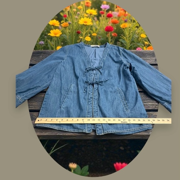 Free People Denim Dragonfly Tie Front Jacket. Size: XL - Picture 9 of 13